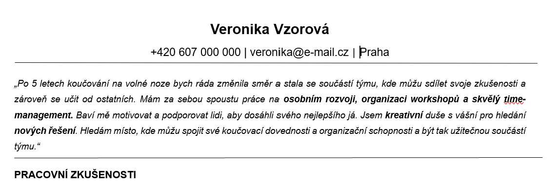 profesní představení v životopise - vzor
